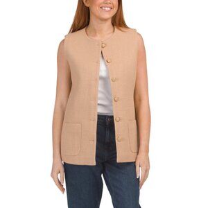 ELIE TAHARI Oak Sleeveless Button Vest With Front Pockets
